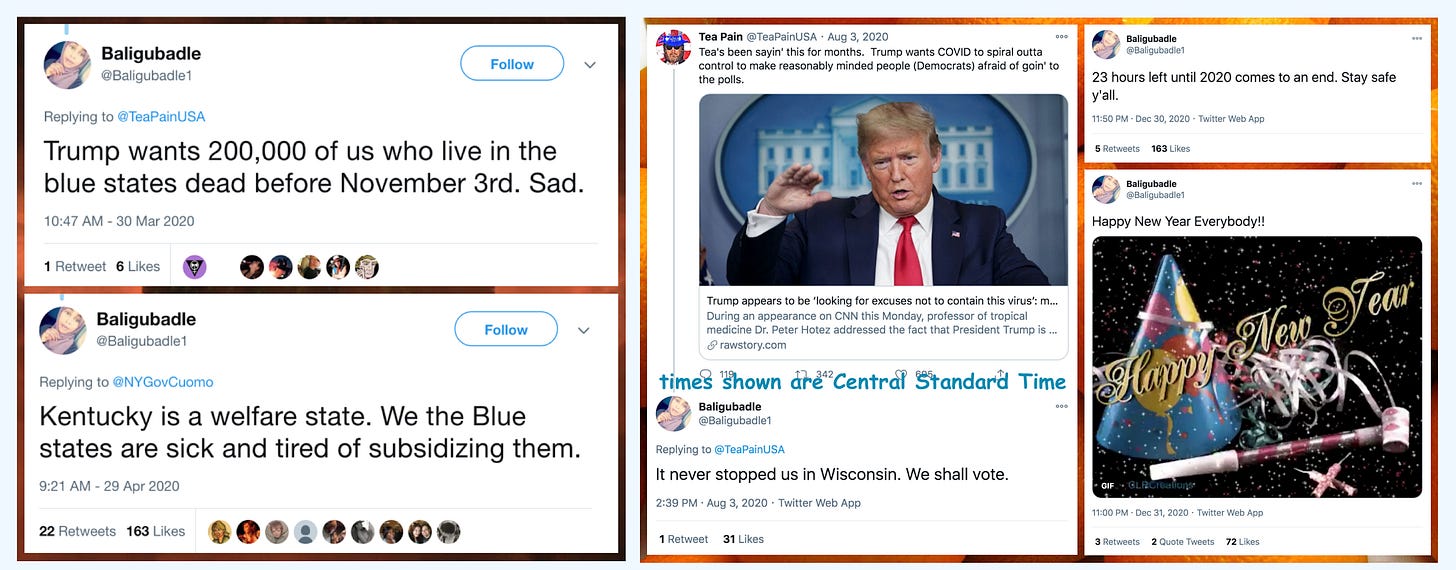 collage of @Baligubadle1 tweets claiming or implying residence in a U.S. state collage of @Baligubadle1 tweets claiming or implying residence in a U.S. state