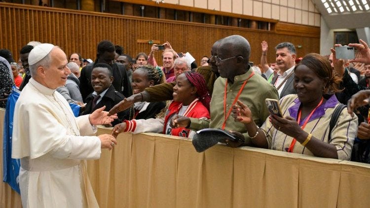 Pope Leo XIV meeting with participants at the Fifth World Meeting of Popular Movements Pope Leo XIV meeting with participants at the Fifth World Meeting of Popular Movements