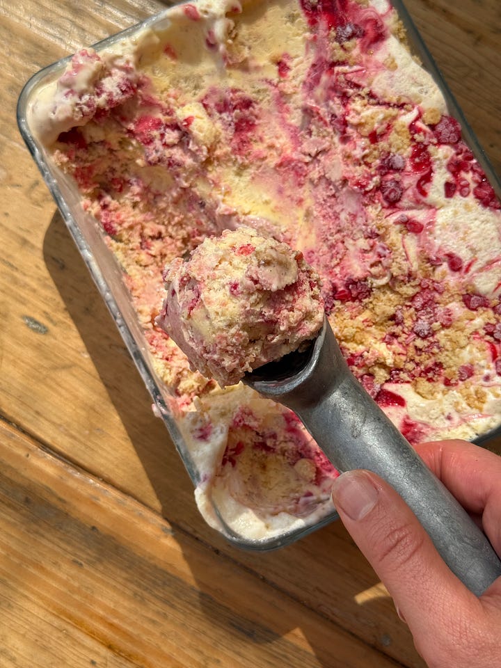 NO CHURN SHORTBREAD RASPBERRY RIPPLE ICE CREAM