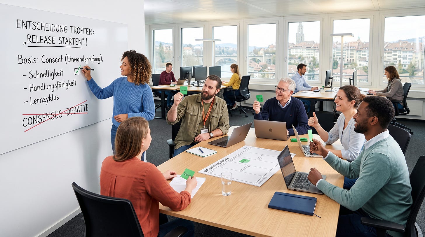 Konsent statt Konsens: Wie agile Teams mit Konsent-Entscheidungsfindung schneller und besser entscheiden. Mit Prozess, Beispielen und Stolpersteinen.