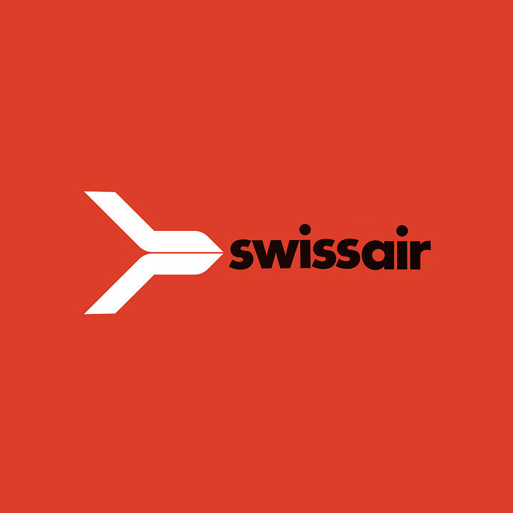 Logo concepts by Karl Gerstner for Swissair. These explore variations on the Swiss cross, arrows and a type treatment that see the name Swissair rise into the air on the right.