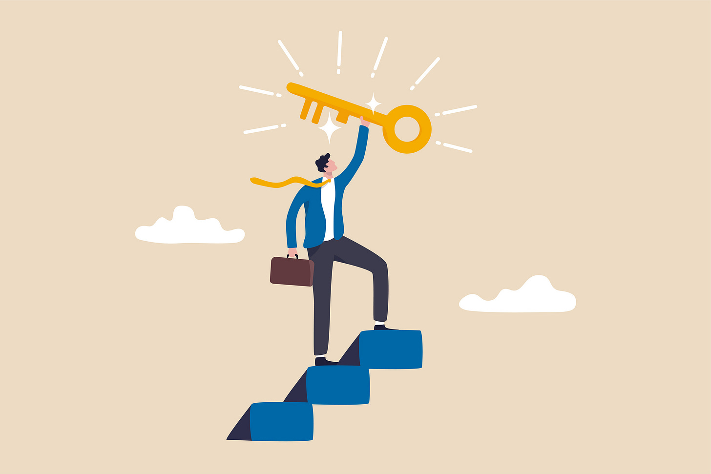 Career success concept: illustration of businessman grabbing a key