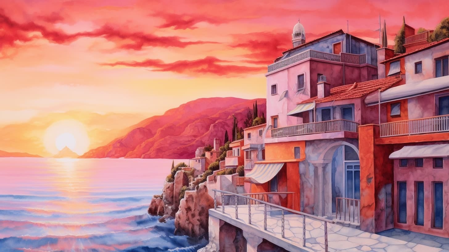 Pop art deco coastal landscape image