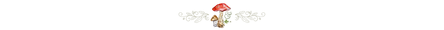 watercolor red and brown mushrooms over pale green scrolls