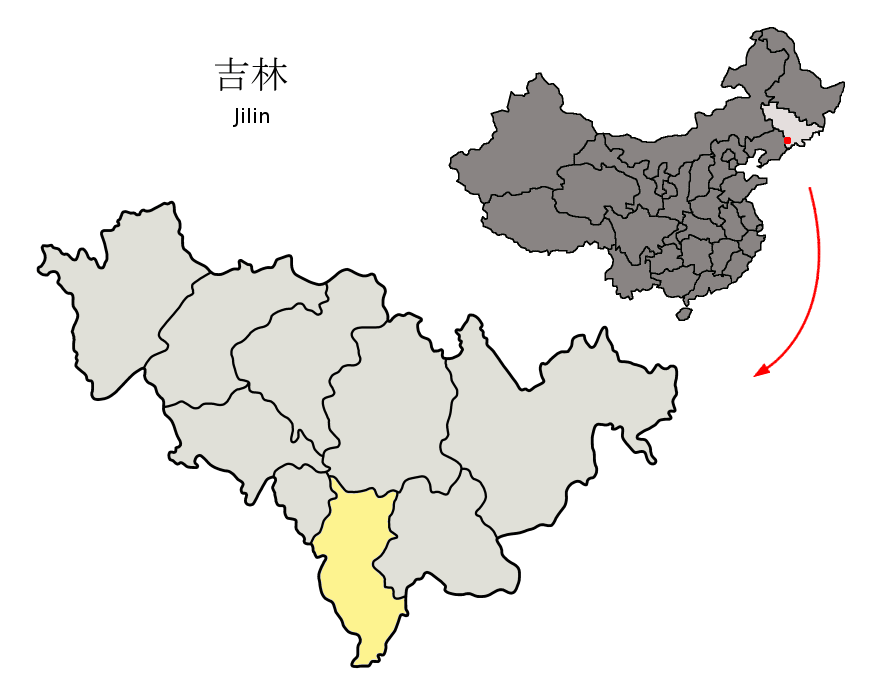 Location of Tonghua City (yellow) in Jilin (light grey) and China Location of Tonghua City (yellow) in Jilin (light grey) and China