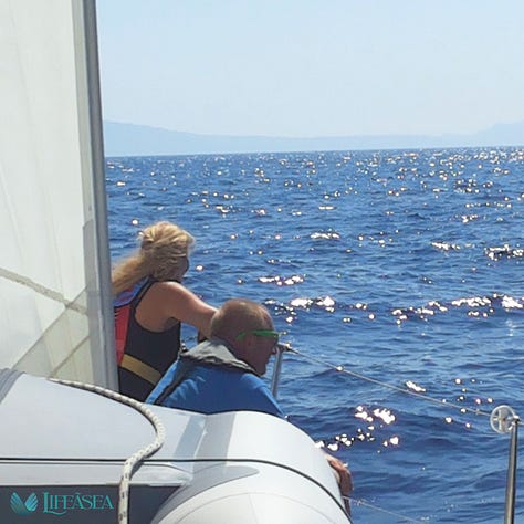 Me, from the first night ever onboard during my first 6 sailing days, to the first sea sailing course in Greece, to the first Water Whispering retreat 