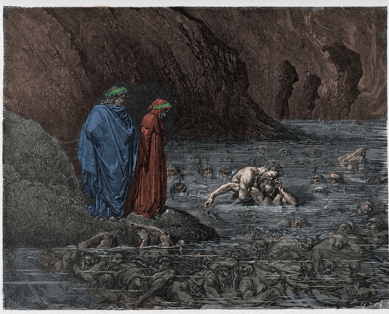 Inferno, Canto 32: Ugolino Gnaws Upon the Head of Archbishop Ruggieri, Illustration from The Divine Comedy by Dante Alighieri, 1885 by Gustave after Dore