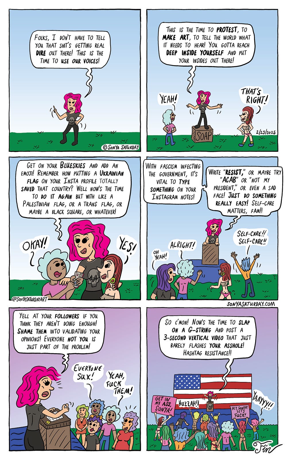 A comic strip by Sonya Saturday, about using your voice to say something!