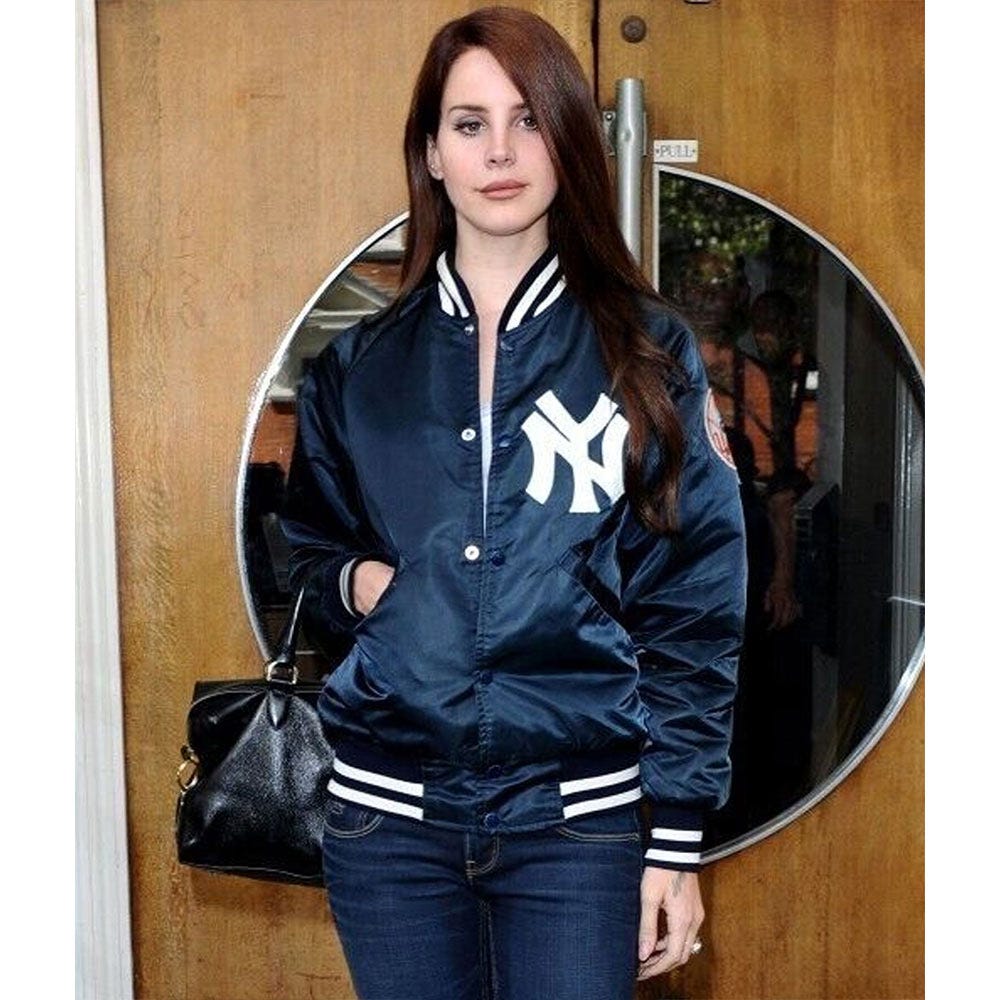 Blue Satin Lana Del Rey NY Yankees Jacket Blue Satin Lana Del Rey NY Yankees Jacket