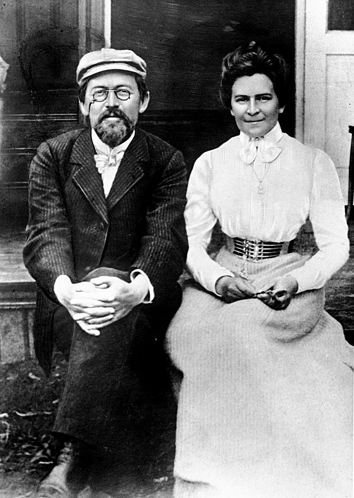 Chekhov with his wife Olga Knipper; The house in Yalta where he spent his last days