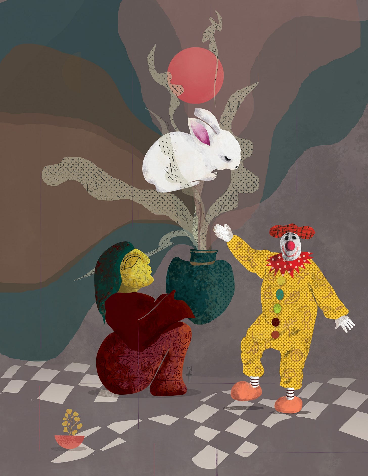 Female Worshiper And Clown