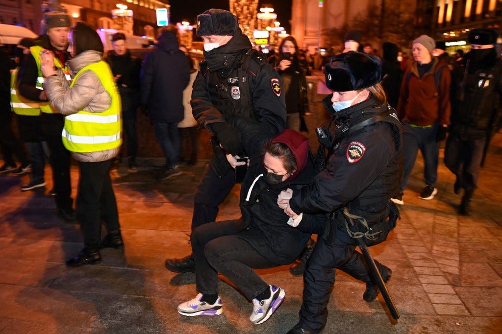 Nearly 1,400 detained at anti-war rallies across Russia, as troops invade  Ukraine | The Times of Israel