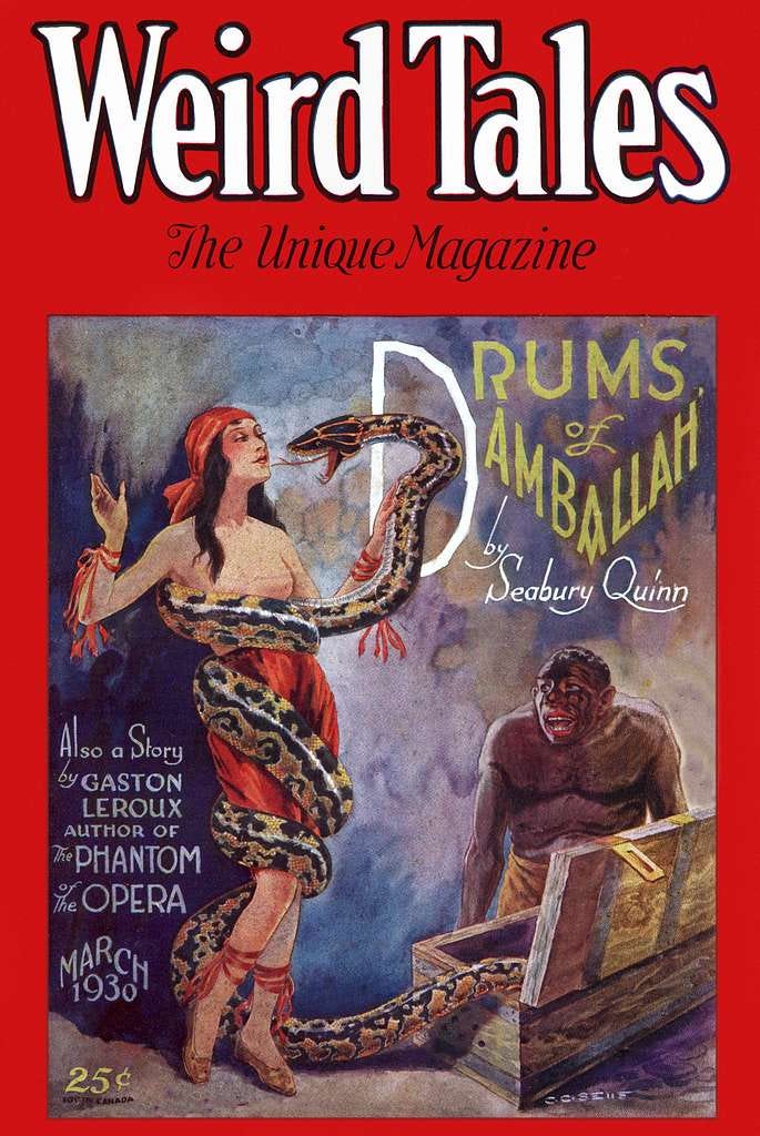 Weird Tales March 1930 - A magazine cover with a woman holding a snake -  PICRYL - Public Domain Media Search Engine Public Domain Image