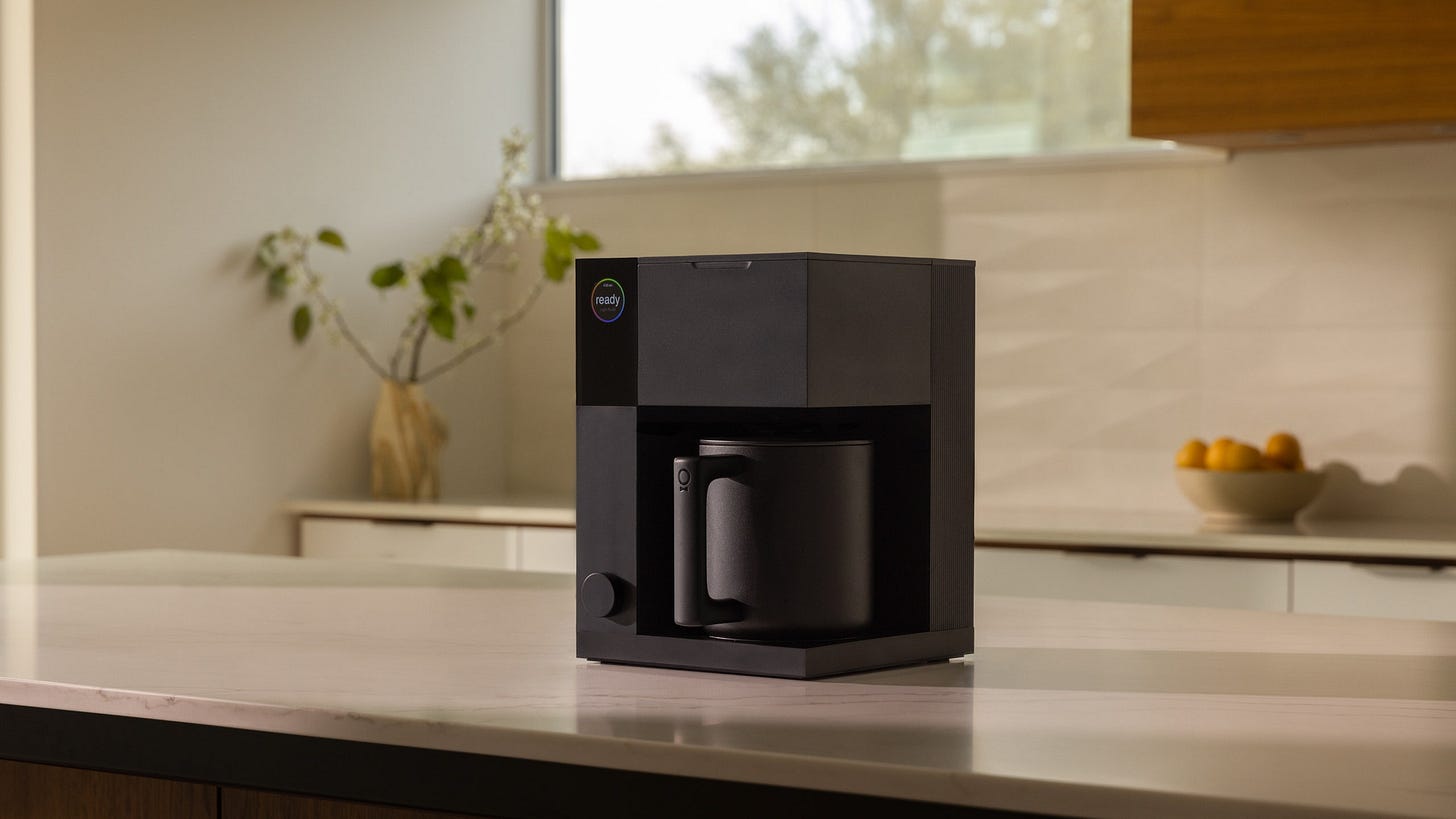 Fellow Aiden coffee maker on white countertop