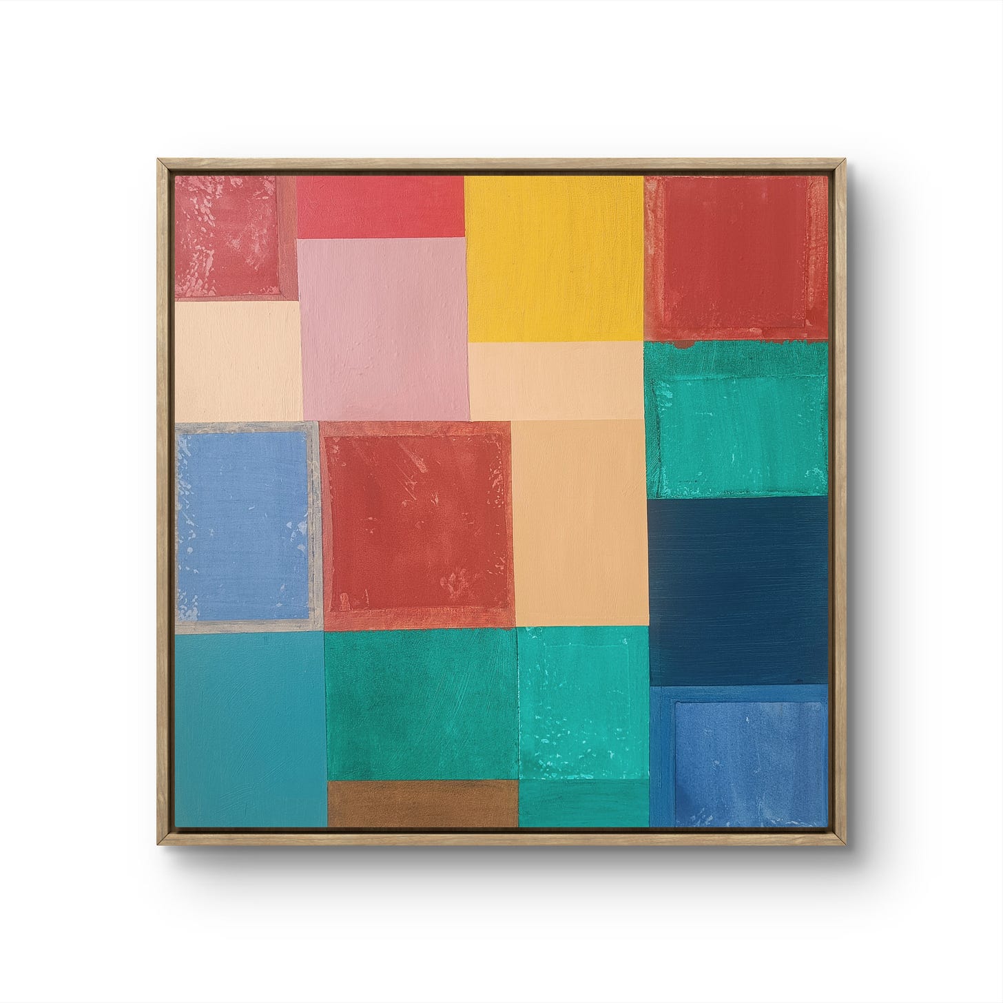 Abstract painting in green, terracotta and blue. Water and Earth Pigments of the South (Aleksandra Niemczyk).