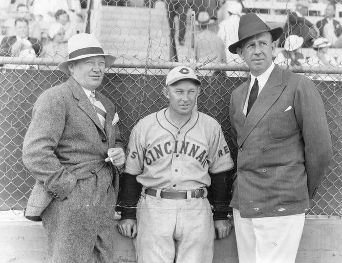 Larry MacPhail, Charlie Dressen, and Powell Crosley, Jr.