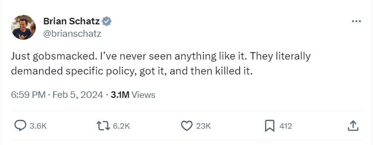 Just gobsmacked. I’ve never seen anything like it. They literally demanded specific policy, got it, and then killed it.
