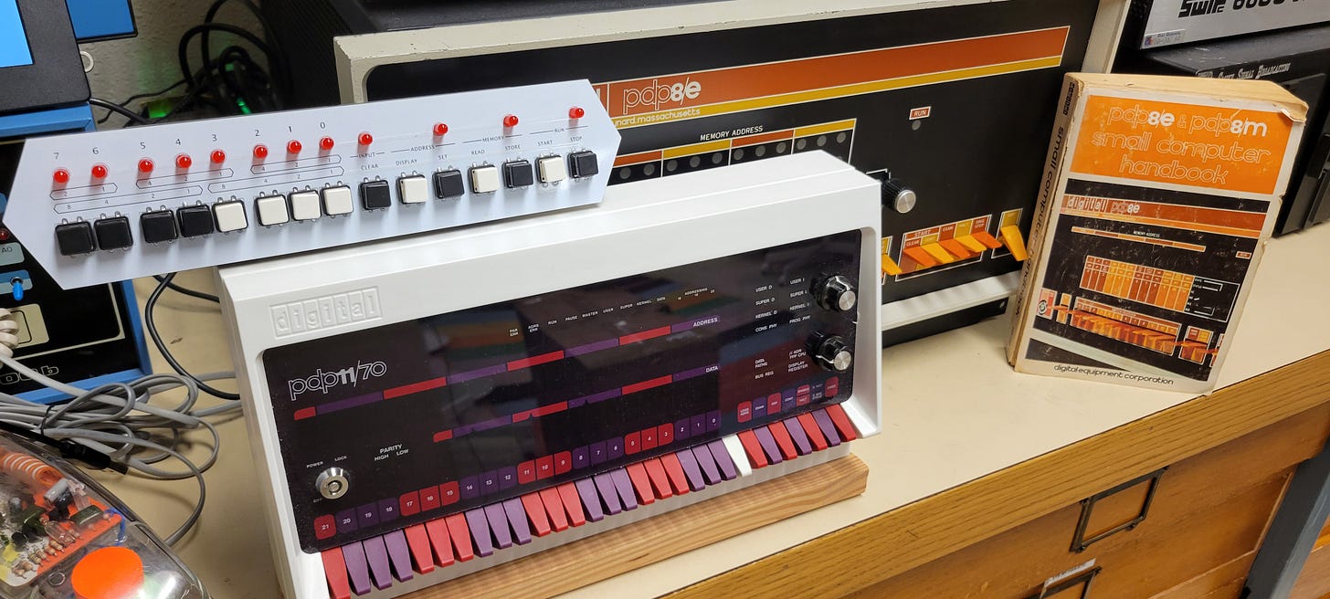 Kenbak-1 clone, pdp11 clone, and pdp8/e computer