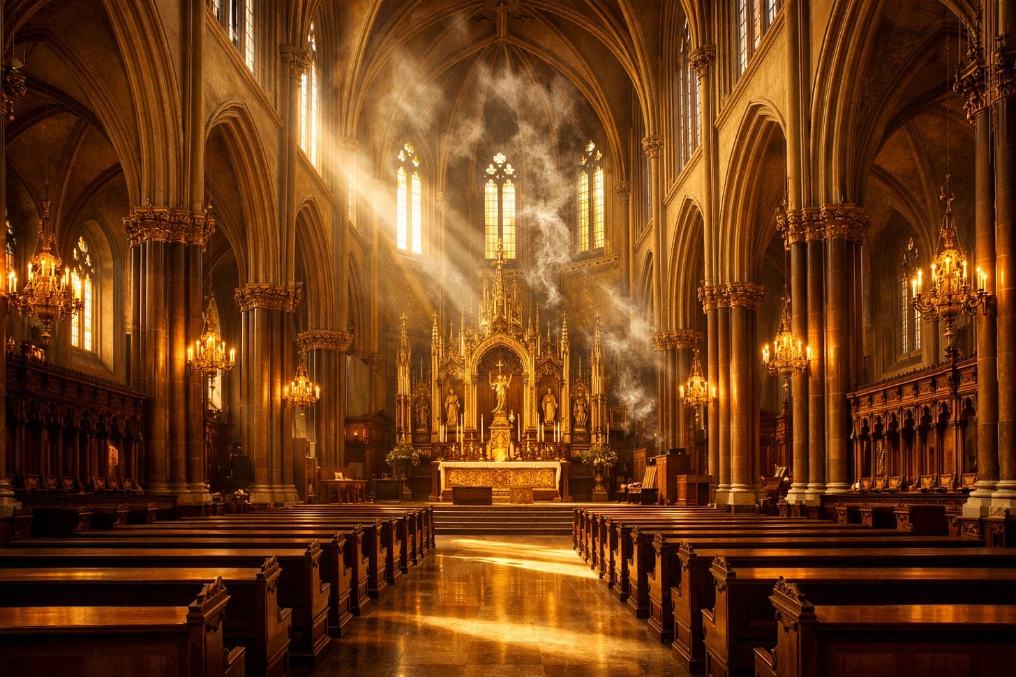 Sunlit cathedral sanctuary reflecting the spiritual peace and beauty of traditional Catholic liturgy | Dr. Marcus Peter