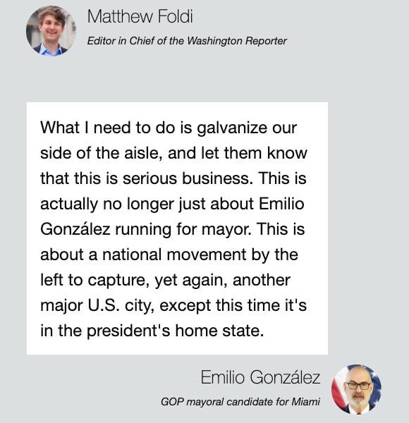 Emilio Gonz&aacute;lez fighting socialism in Miami, House Republicans support Trump&rsquo;s financial services policies, and the Washington Reporter is hiring!