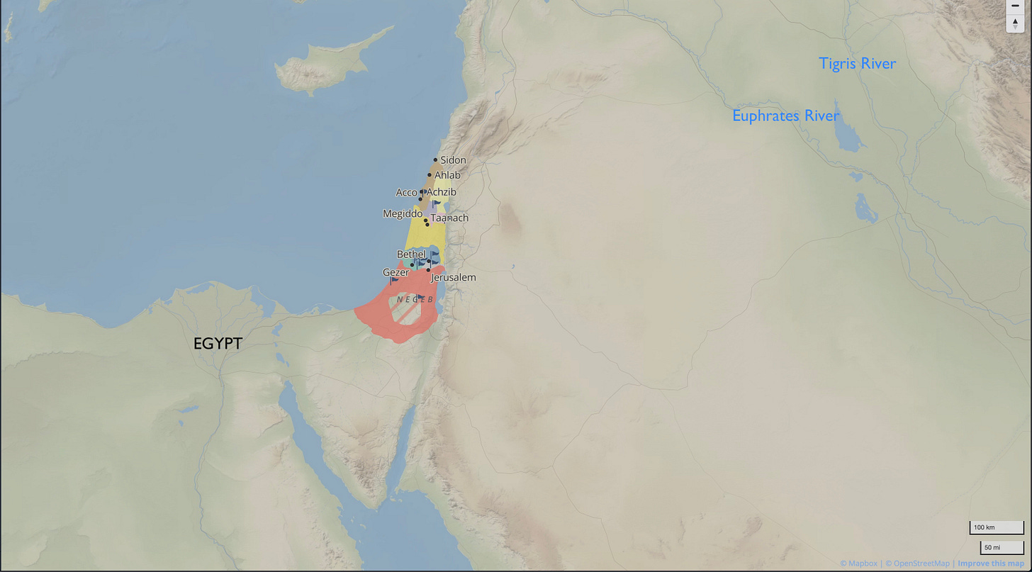 Atlas map showing Israel’s incomplete conquest of Canaan