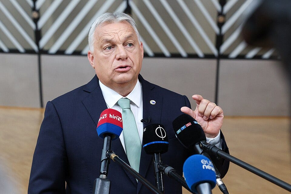 Viktor Orbán speaking to reporters at the European Council on 26 June 2025. Viktor Orbán speaking to reporters at the European Council on 26 June 2025.