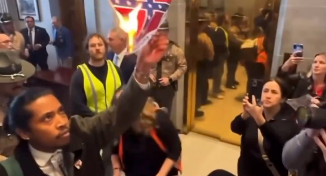 Justin Jones Burning The Confederate Flag In The TN State Capitol. That's It, That's The Post.