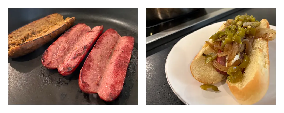 Two photos of sausages Two photos of sausages