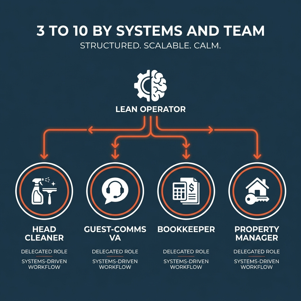 3 to 10: delegated roles, work flows through the team 3 to 10: delegated roles, work flows through the team