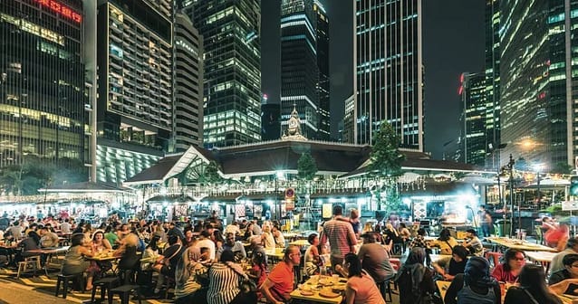 Singapore food culture and hawker centers Singapore Satay Street Lau Pa Sat