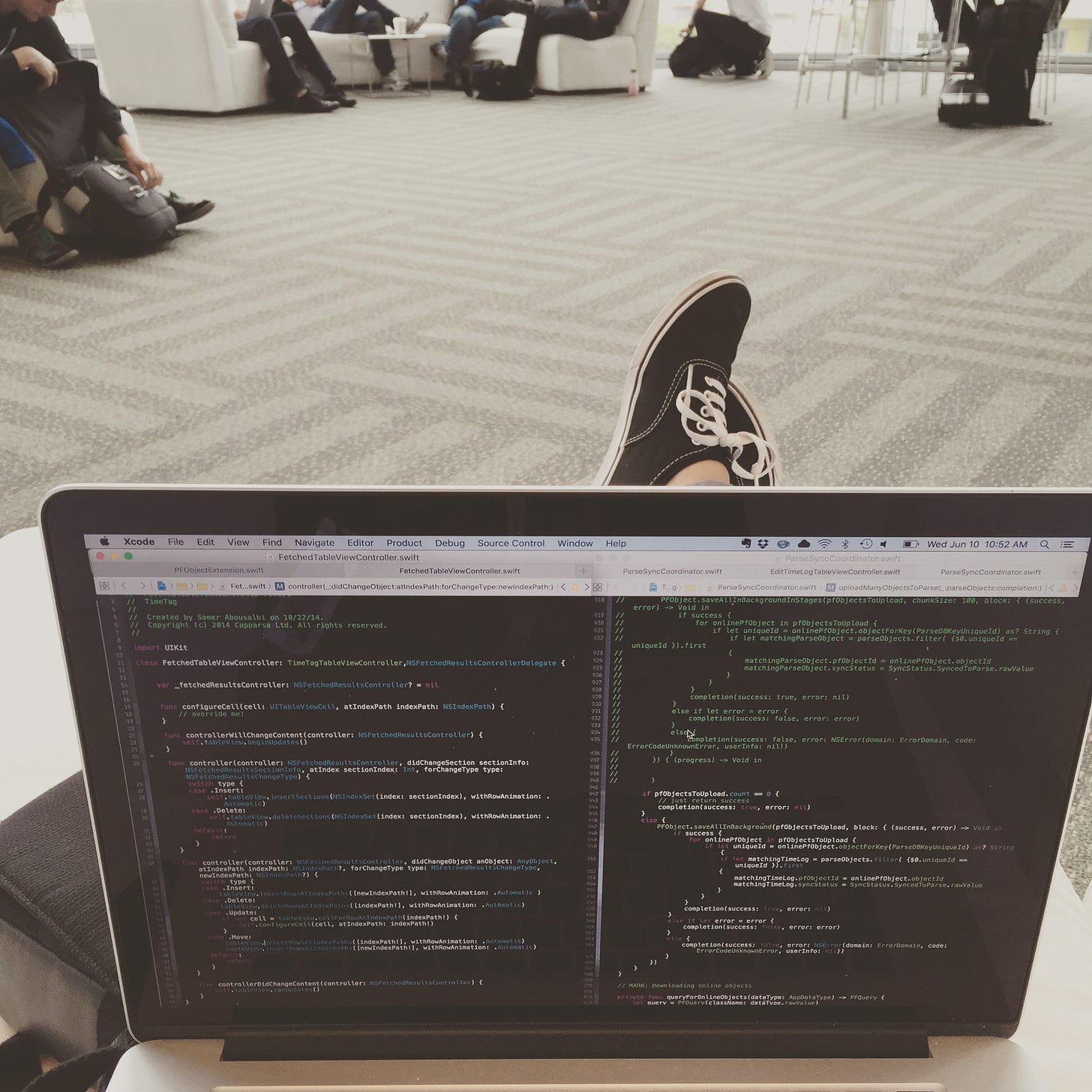 Coding an app with my feet up at WWDC 2015
