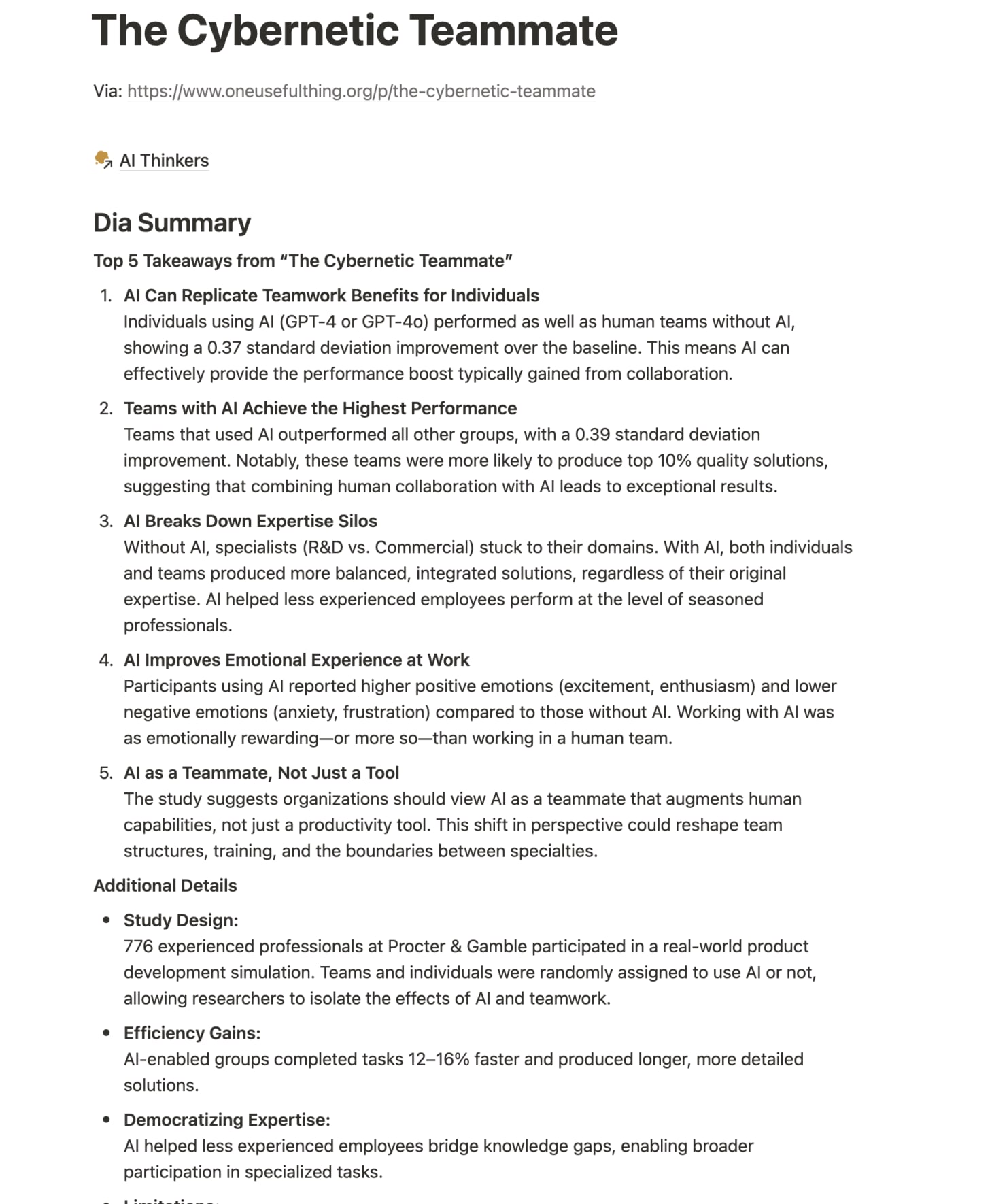 Creating new notes from Dia summaries