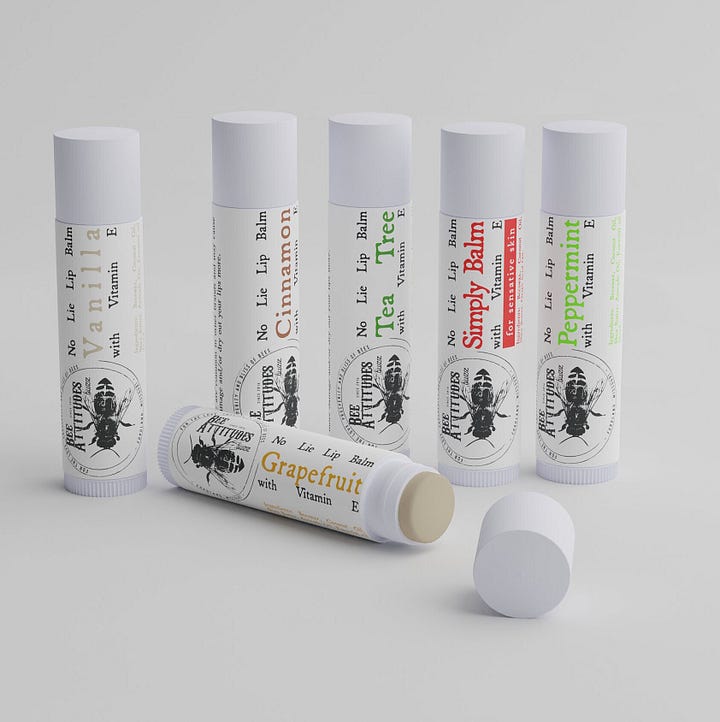 Created a 3d mockup for BeeAttitudes.buzz No Lie Lip Balm.