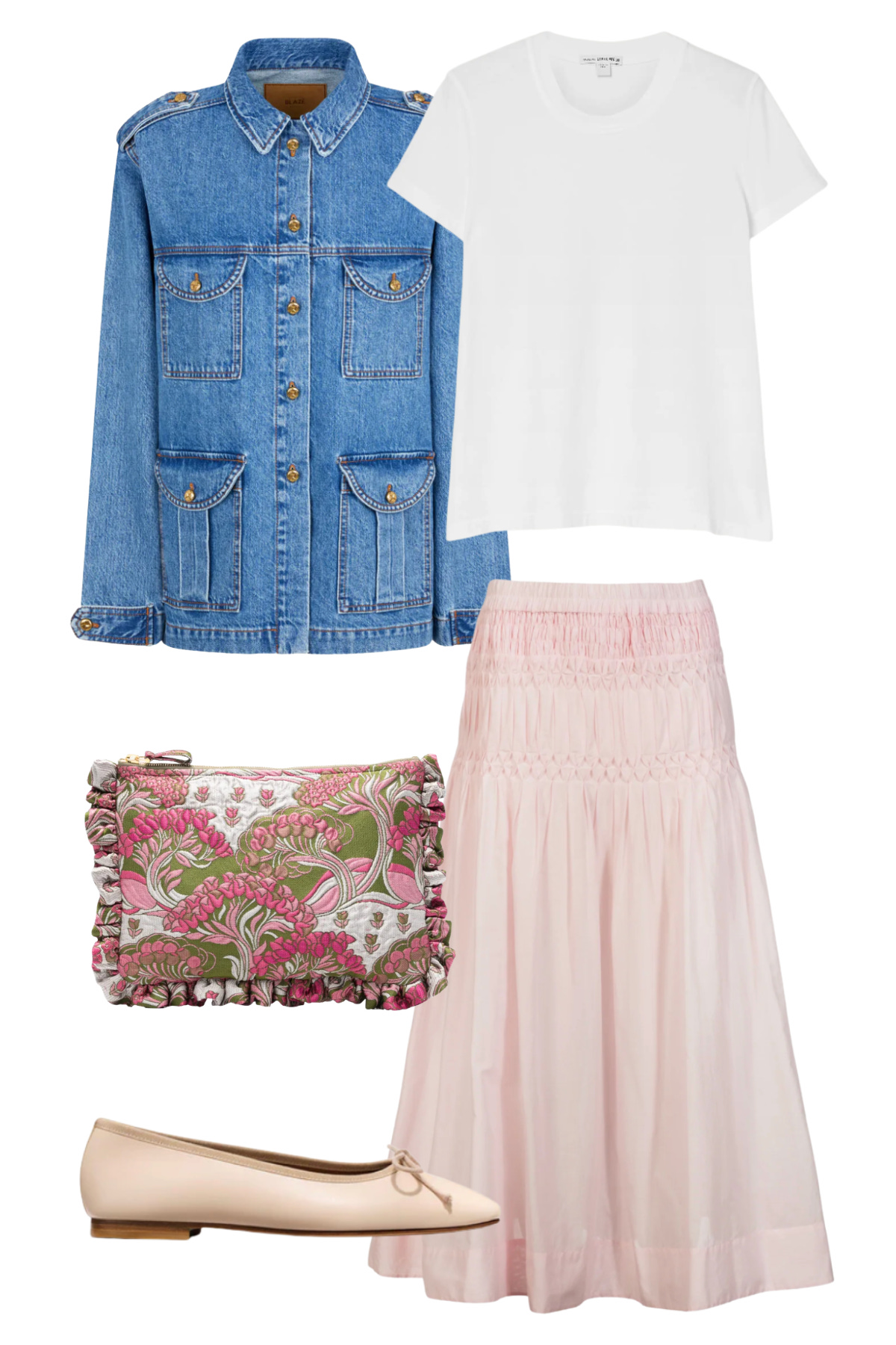 Cotton spring skirt styled with a denim jacket