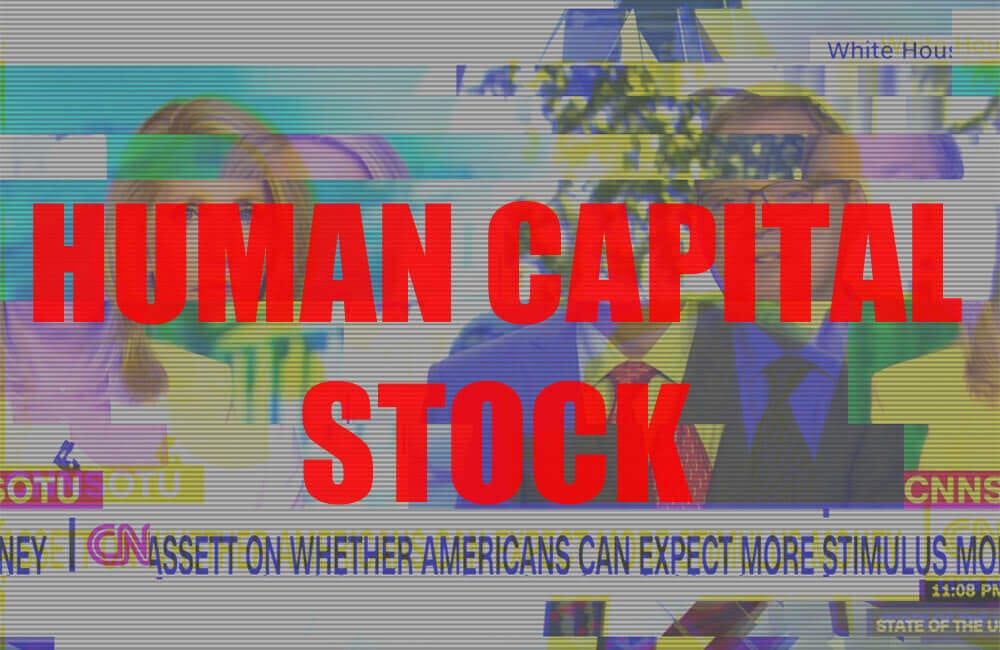 Glitch-edited screenshot of Kevin Hassett on CNN referring to "Human Capital Stock"