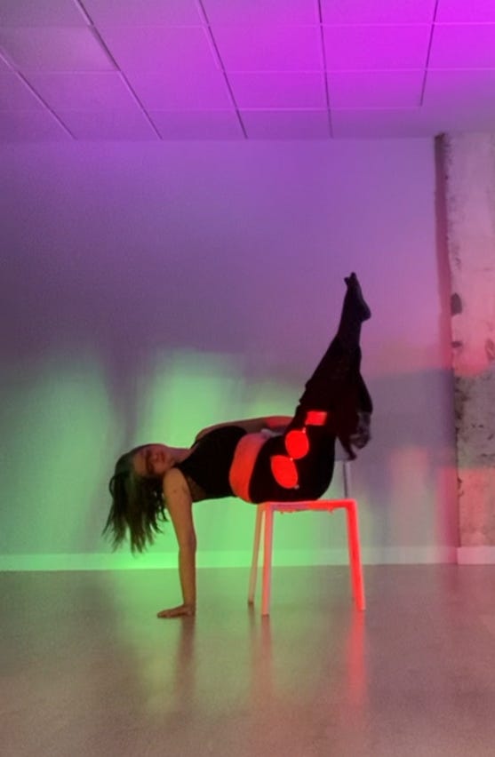 Woman at age 46 participating in chair dance workshop, demonstrating continued dance learning and physical challenges in midlife Woman at age 46 participating in chair dance workshop, demonstrating continued dance learning and physical challenges in midlife