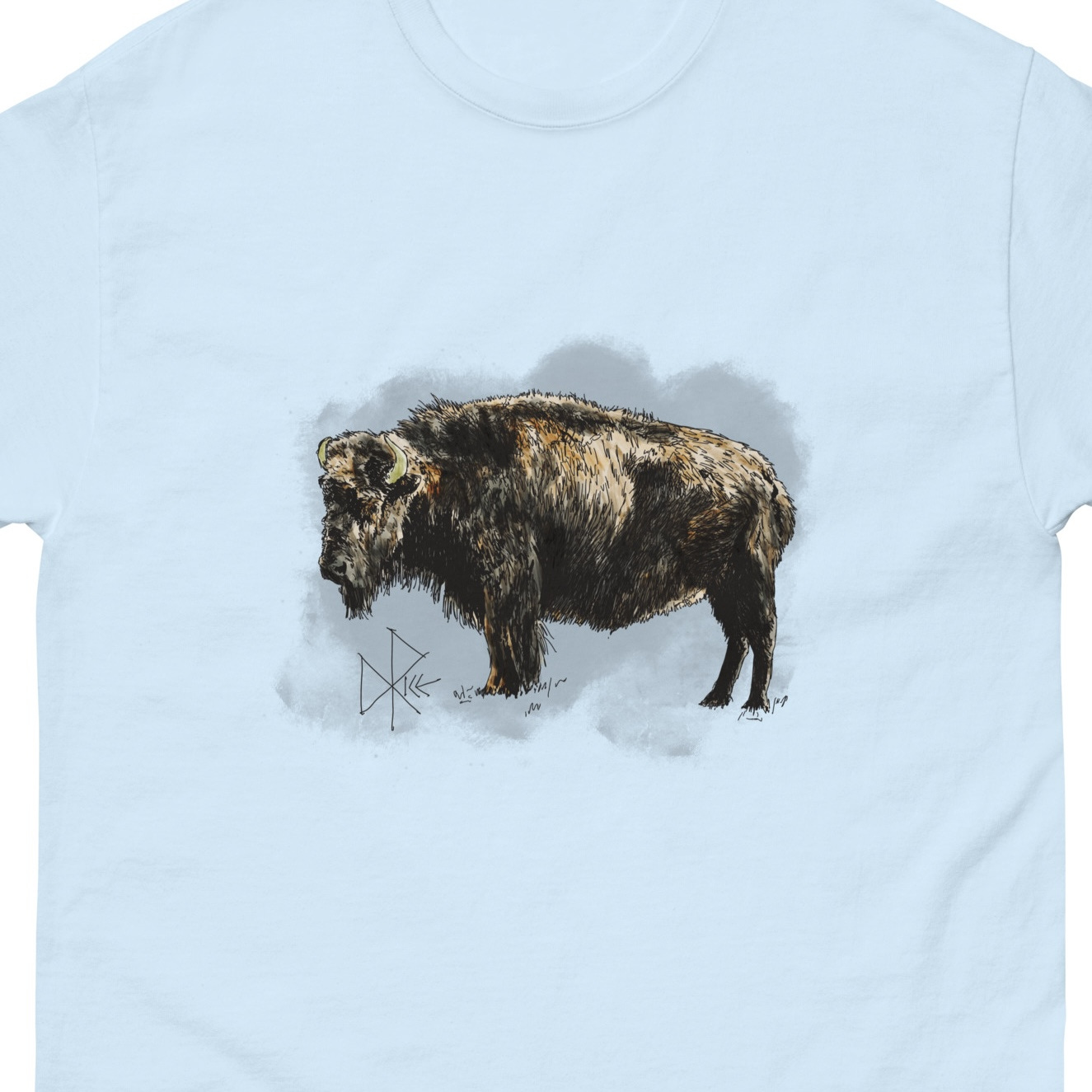 A plains bison stands motionless, like a mountain of hooved muscle and bone. Sketch art by Don Rice. A plains bison stands motionless, like a mountain of hooved muscle and bone. Sketch art by Don Rice.