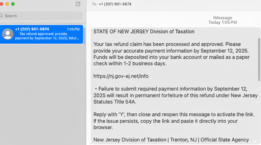 tax refund scam text message