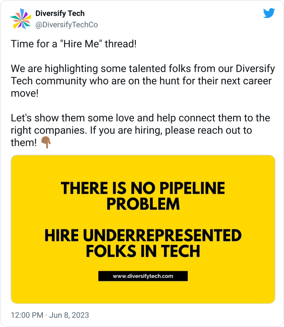 Diversify Tech @DiversifyTechCo Time for a "Hire Me" thread! We are highlighting some talented folks from our Diversify Tech community who are on the hunt for their next career move! Let's show them some love and help connect them to the right companies. If you are hiring, please reach out to them! 👇🏾 Diversify Tech @DiversifyTechCo Time for a "Hire Me" thread! We are highlighting some talented folks from our Diversify Tech community who are on the hunt for their next career move! Let's show them some love and help connect them to the right companies. If you are hiring, please reach out to them! 👇🏾