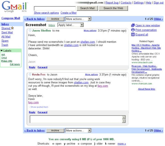 The Gmail interface circa 2004 The Gmail interface circa 2004