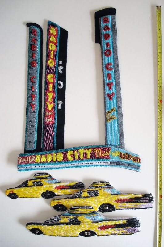 Beaded Radio City Music Hall mixed media NYC street scene beadwork painting Beaded Radio City Music Hall mixed media NYC street scene beadwork painting