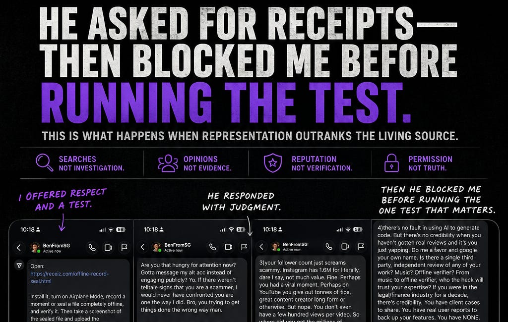 HE ASKED FOR RECEIPTS—THEN BLOCKED ME BEFORE RUNNING THE TEST