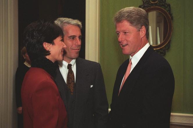 Ghislaine Maxwell, Jeffrey Epstein and Bill Clinton, then president of the United States, at the White House in Washington, DC, in 1993.