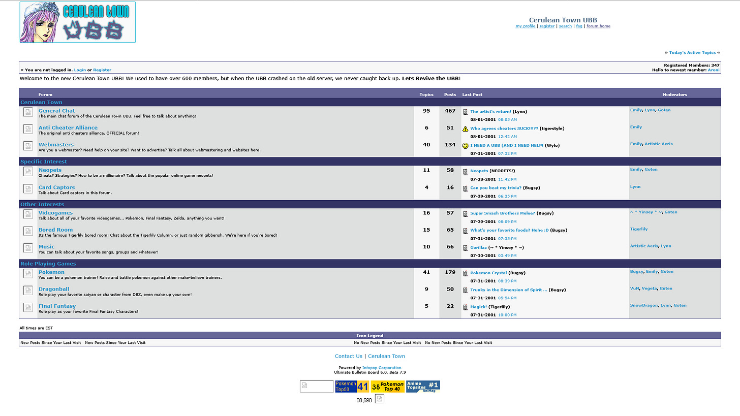 Cerulean Town’s forum (August 2001) Cerulean Town’s forum (August 2001)