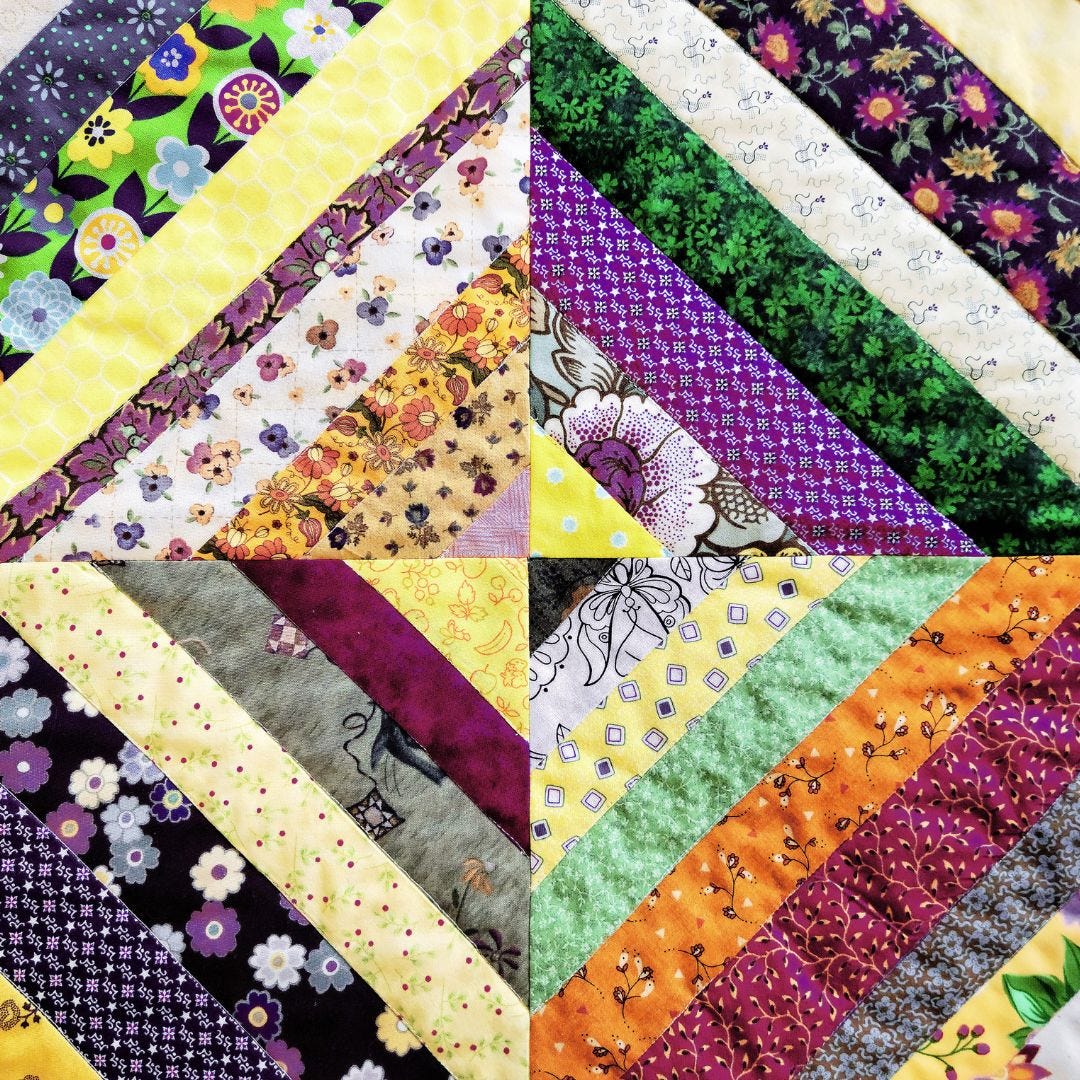 closeup of a quilt square in a diamond pattern via Canva