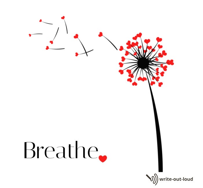 Dandelion with red hearts - spreading love in the wind.