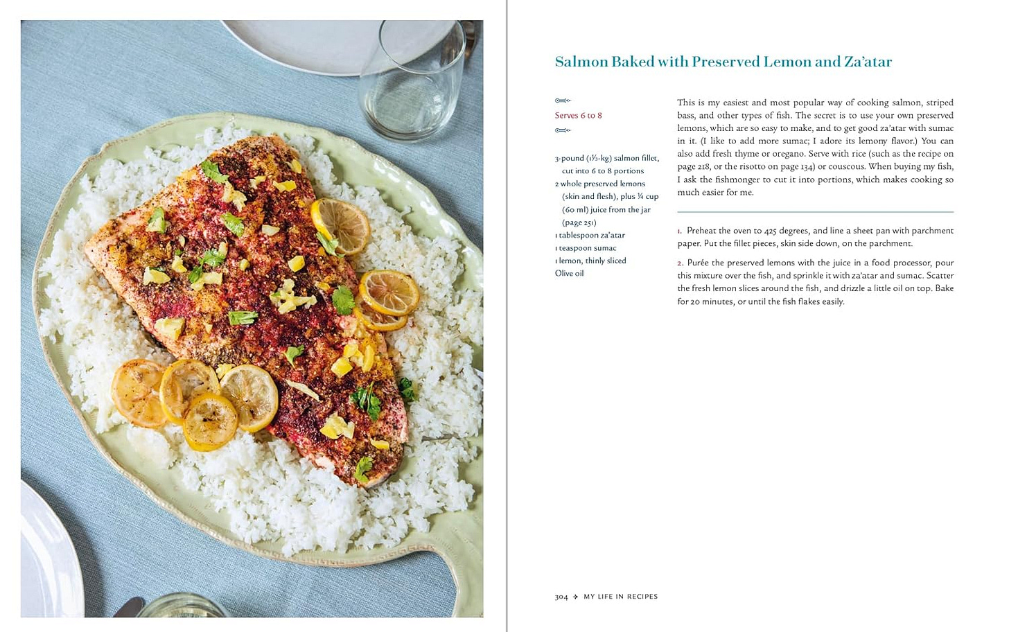 The recipe and picture for baked salmon with preserved lemon and Za'atar