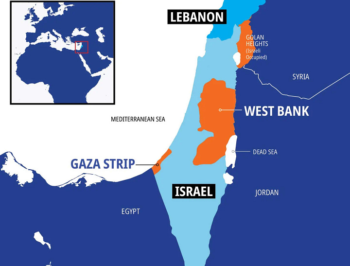 Map of Gaza and Israel and Elwood