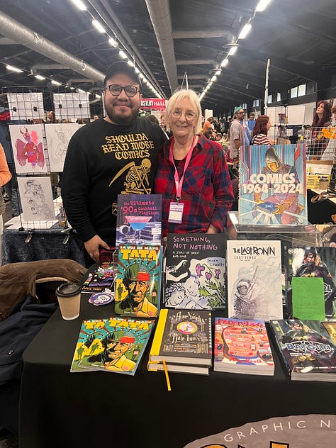 An assortment of photos of Henry taking photos with his friends at Thought Bubble.