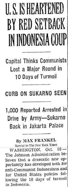 NYT: US Heartened by Red Setback in Indonesia Coup